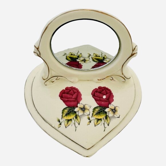 Vintage Hermitage Pottery Floral Ceramic Dresser Mirrored Jewelry Trinket - Picture 7 of 7